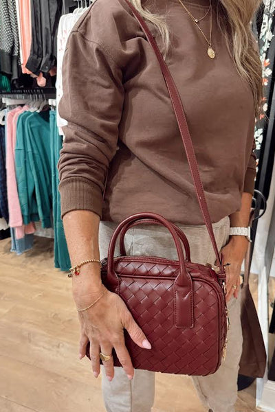maxwell-james-jeans-zuri-woven-handbag-burgundy-top-knot-zipper-closure-crossbody-purse