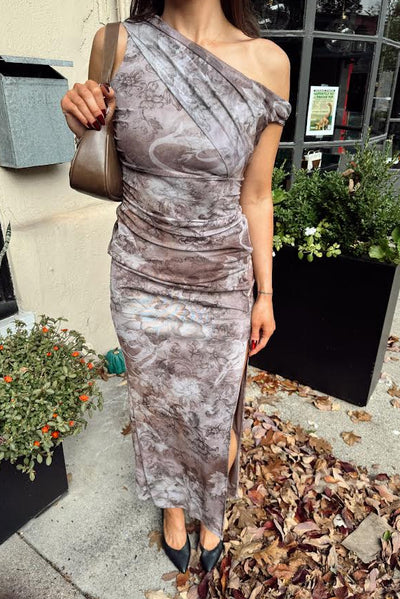 maxwell-james-jeans-stanton-diora-dress-maxi-ruched-mesh-assymetrical-floral-dress-taupe