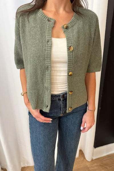 maxwell-james-stanton-goldie-cardi-olive-short-sleeve-sweater-cardigan