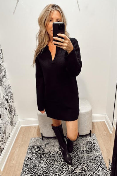 maxwell James jeans Stanton black Mini sweater dress with long sleeves