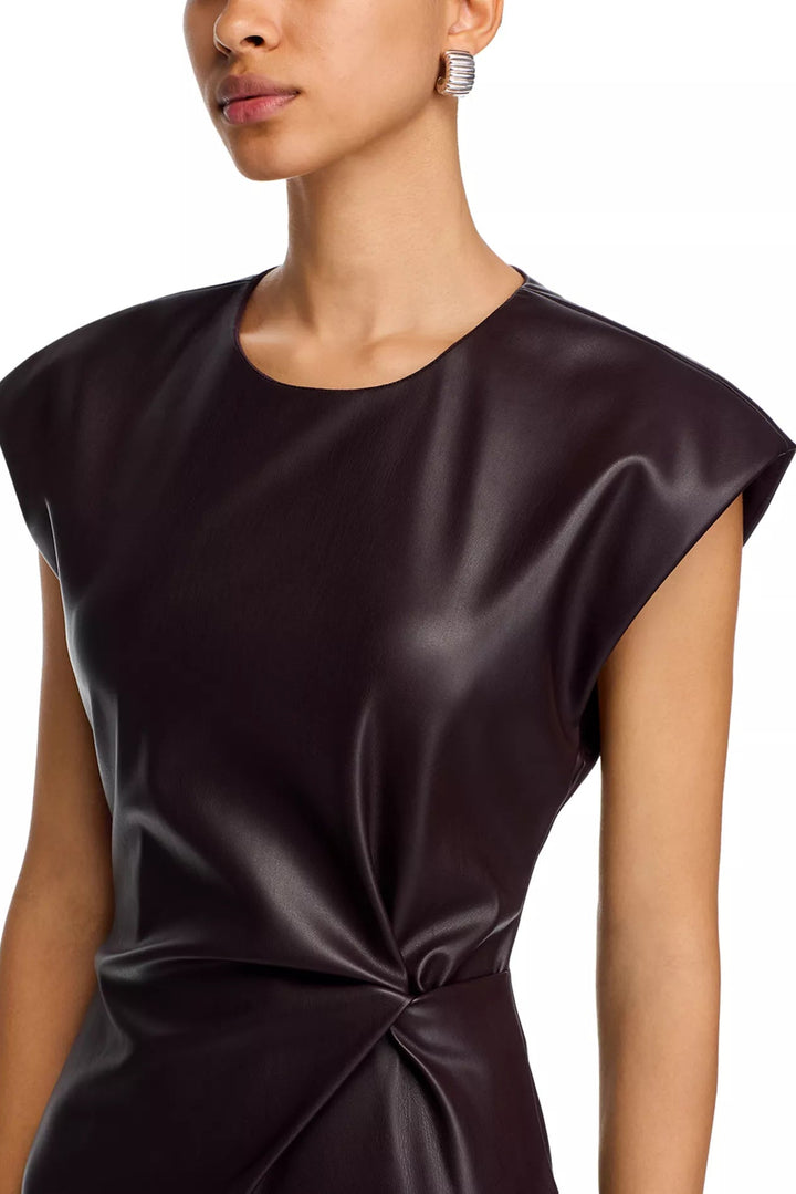 steve madden chiara sleeveless midi faux lether dress in dark fossil brown