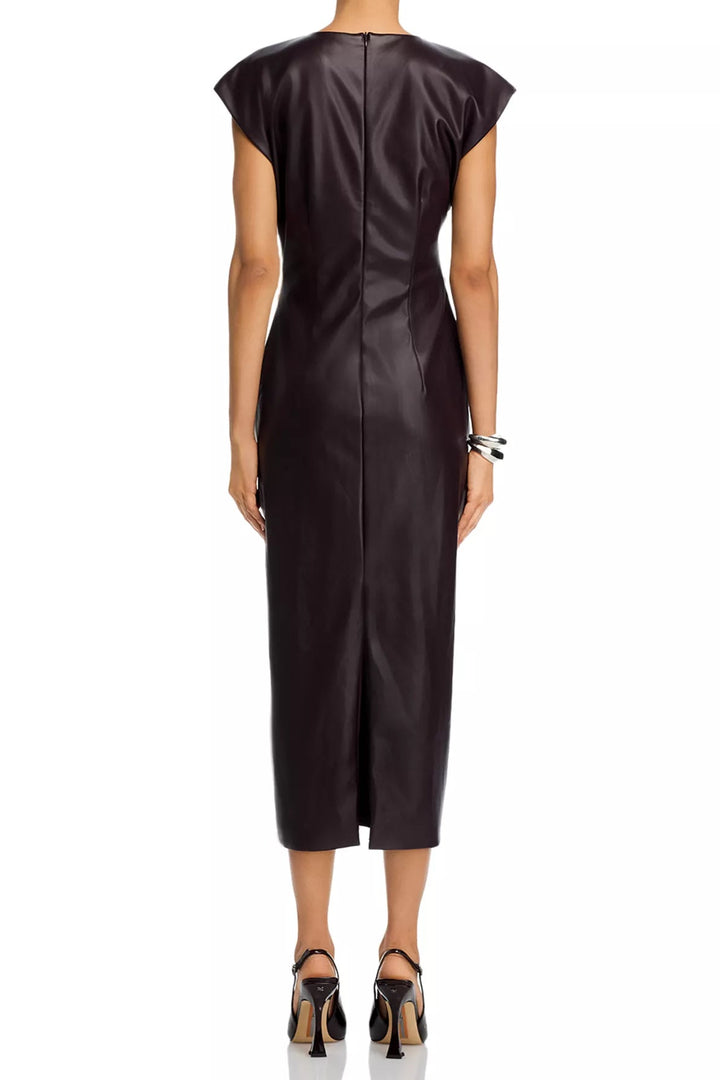 steve madden chiara sleeveless midi faux lether dress in dark fossil brown