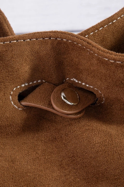 maxwell james faux suede buckle bucket bag shoulder handbag brown