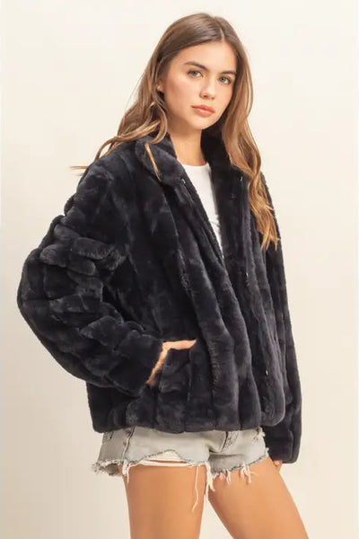 MAXWELL JAMES STANTON FAUX FUR COAT JACKET FURRY SOFT DRESSY FUN CUTE EVERYDAY NIGHT