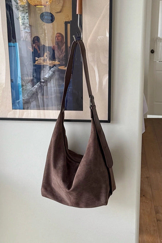 maxwell james faux suede slouchy crossbody shoulder bag handbag