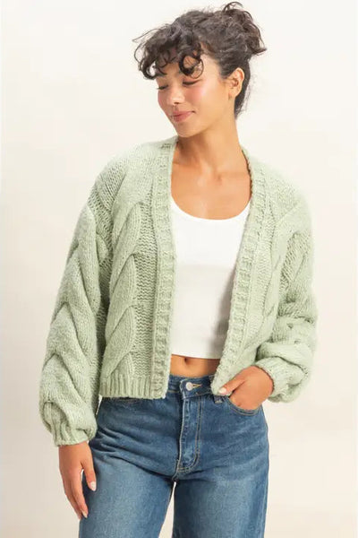 maxwell james stanton cable knit cardigan cardi open front drop shoulder cozy soft casual fall