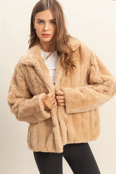 MAXWEL JAMES STANTON FAUX FUR COAT JACKET FURRY SOFT DRESSY FUN CUTE EVERYDAY NIGHT