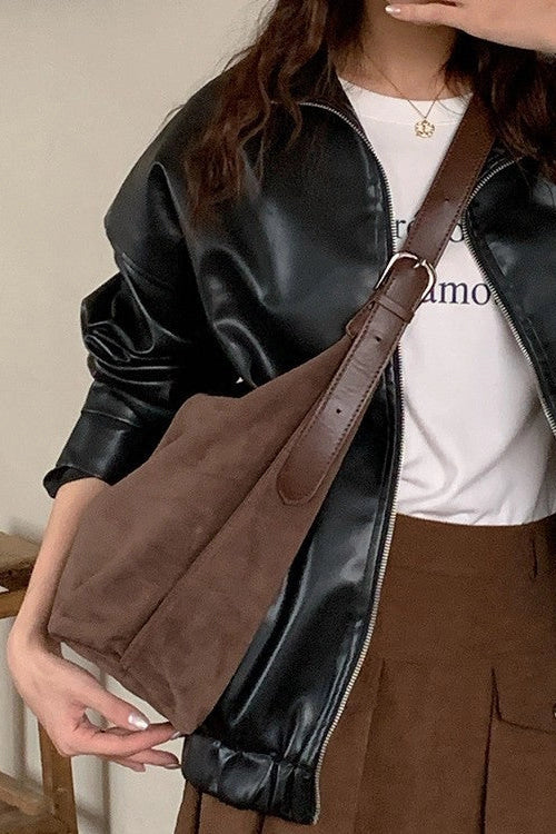 maxwell james faux suede slouchy crossbody shoulder bag handbag
