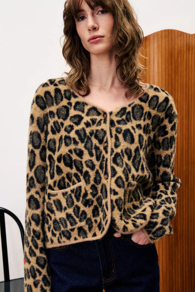 maxwell james leopard frnch cardi cardigan fuzzy furry soft date night day 