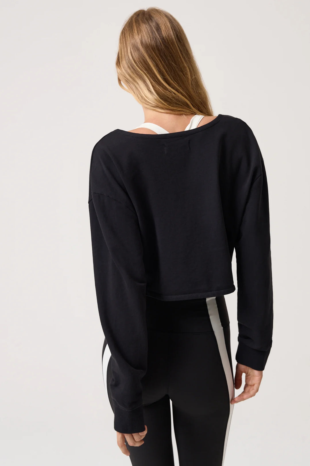 spiritual gangster mystic long sleeve open twist back reversible cropped sweatshirt black athleisure women&