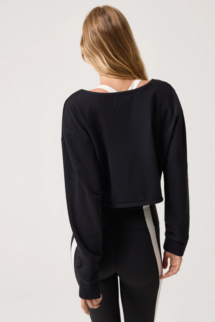 spiritual gangster mystic long sleeve open twist back reversible cropped sweatshirt black athleisure women&
