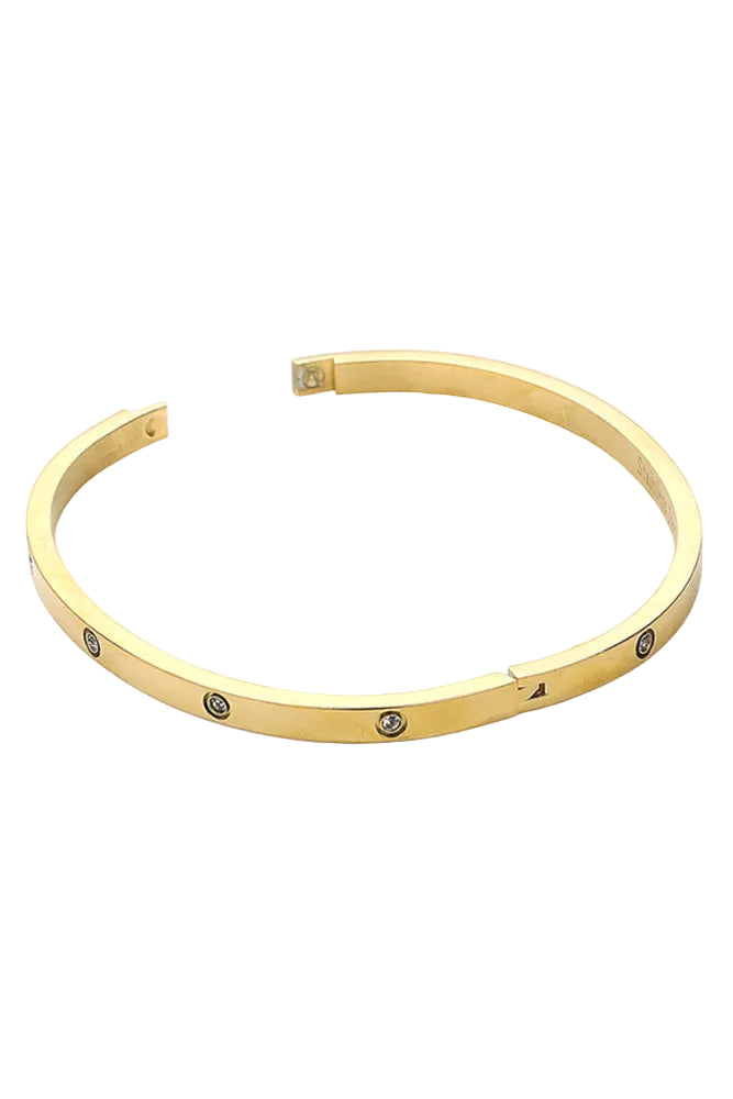 gold stainless steel cuff bracelet with cubic zirconia stones