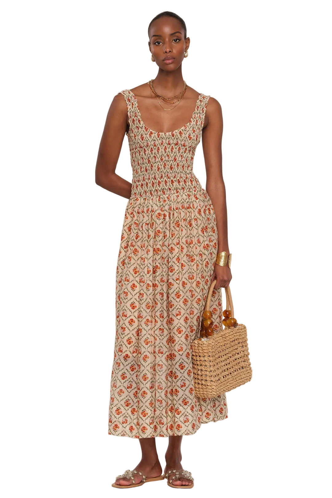 heartloom becky maxi dress multicolor smocked 