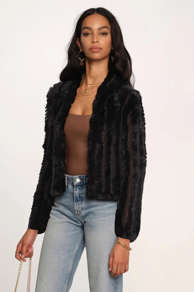 maxwell james heartloom rosa jacket black  rabbit fur