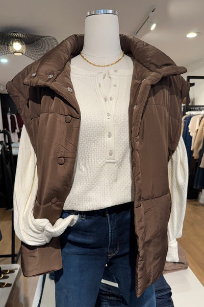 maxwell james stanton brown puff puffer vest cozy fall warm layering