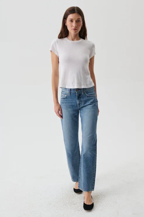 Maxwell James pistola Lexi midi rise bowed straight jeans denim 