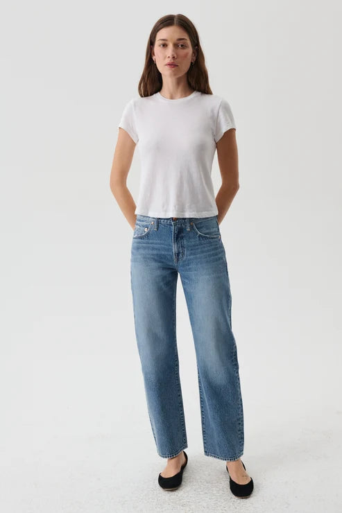 Maxwell James pistola Lexi midi rise bowed straight jeans denim 