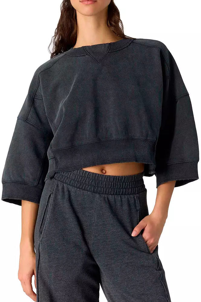 Maxwell James free People Short Sleeve Intercept Pullover cropped sweatshirt black apple