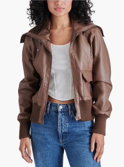 maxwell-james-jeans-steve-madden-caprice-vegan-faux-leahher-jacket-zip-up-high-neck-jacket-brown