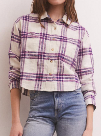 maxwell-james-jeans-z-supply-ethan-cropped-plaid-top-sandstone-flannel-button-down-shirt