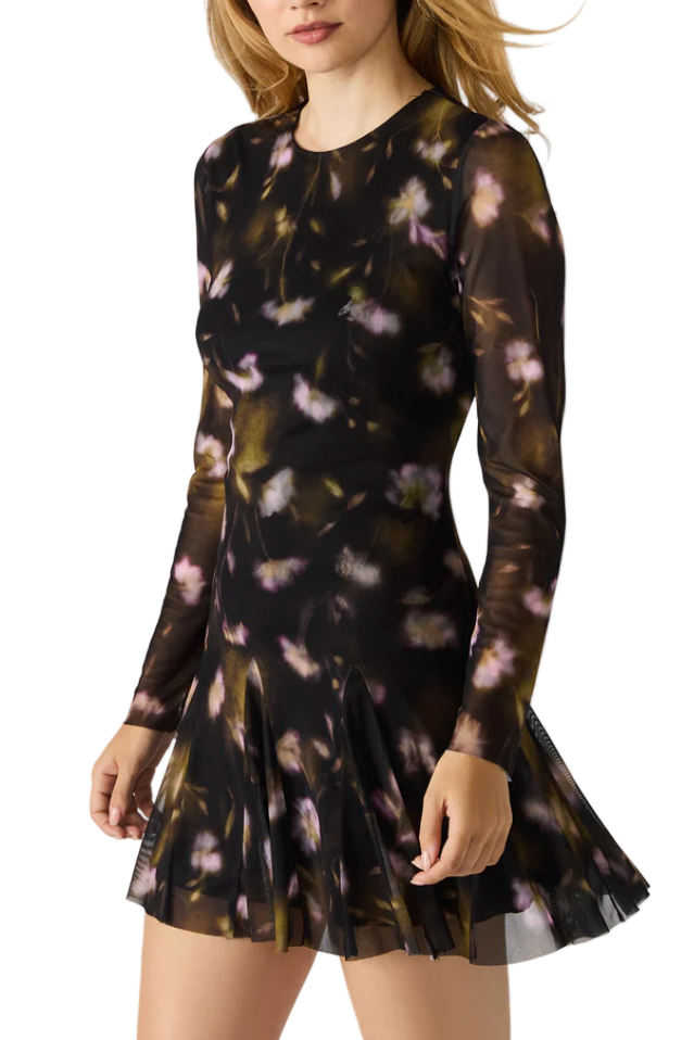Steve Madden Women's Bliss Long-Sleeve Fit-And-Flare Dress - Black Ditsy Floral