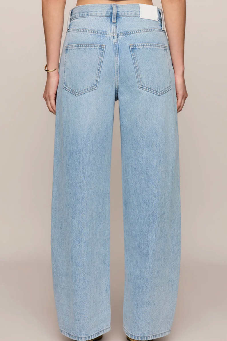 z supply the show off high rise bowed barrel leg denim jeans bottoms pant