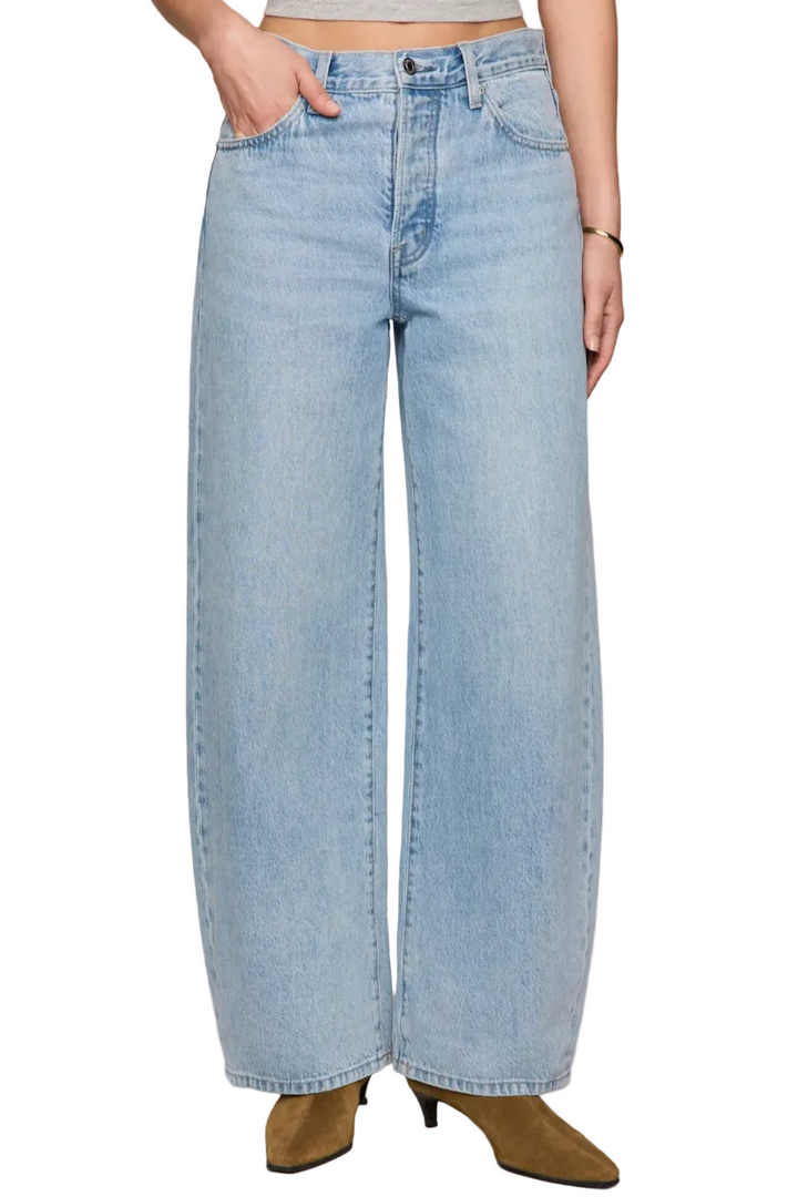 z supply the show off high rise bowed barrel leg denim jeans bottoms pant