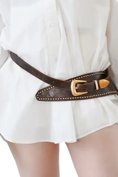 maxwell james jeans studded western belt brown with gold buckle