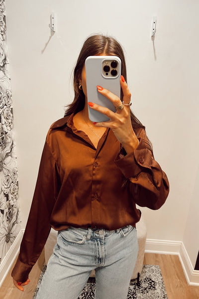 maxwell-james-jeans-chocolate-satin-brown-button-down-blouse-shirt