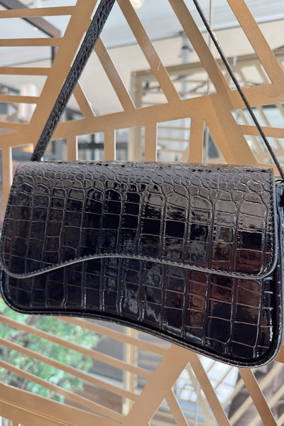 maxwell james crocodile faux patent leather going out date night party fun bag handbag shoulder bag