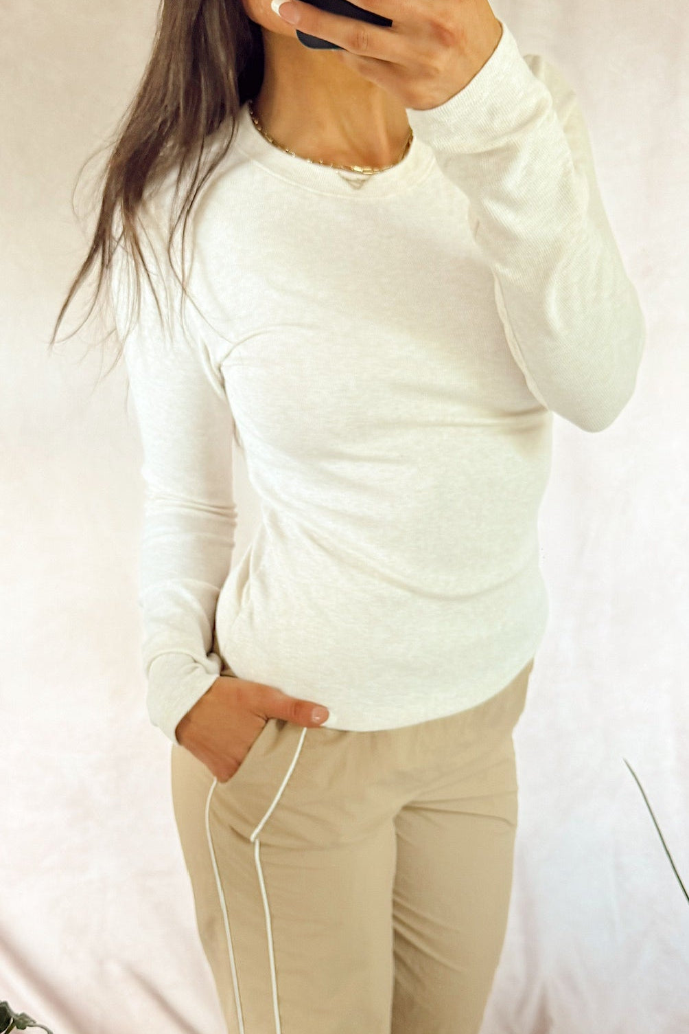 Stanton marigold ribbed long sleeve top oatmeal