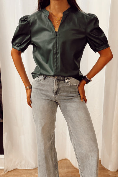 maxwell-james-jeans-another-love-vegan-leather-puff-sleeve-green-top