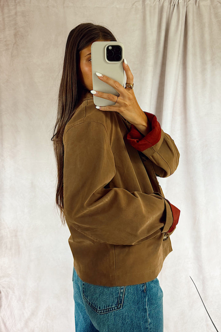 free people hera vegan suede jacket caramel