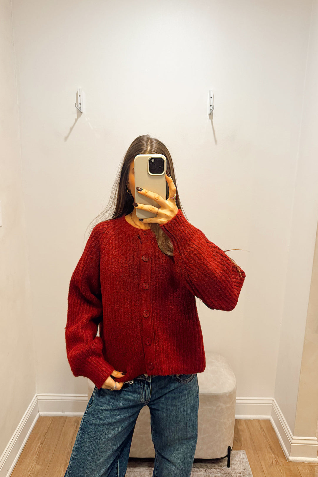 stanton burgandy sweater top shirt button down red cardi cardigan