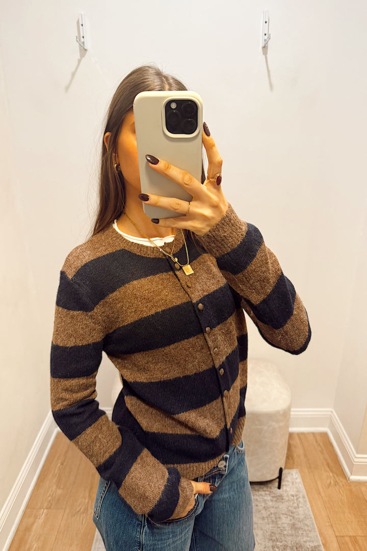 stanton stripe sweater button front cardi top
