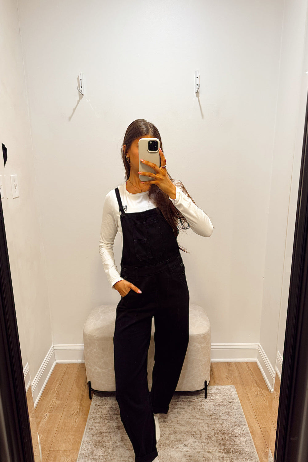stanton black denim overalls