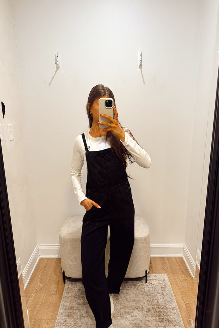 stanton black denim overalls