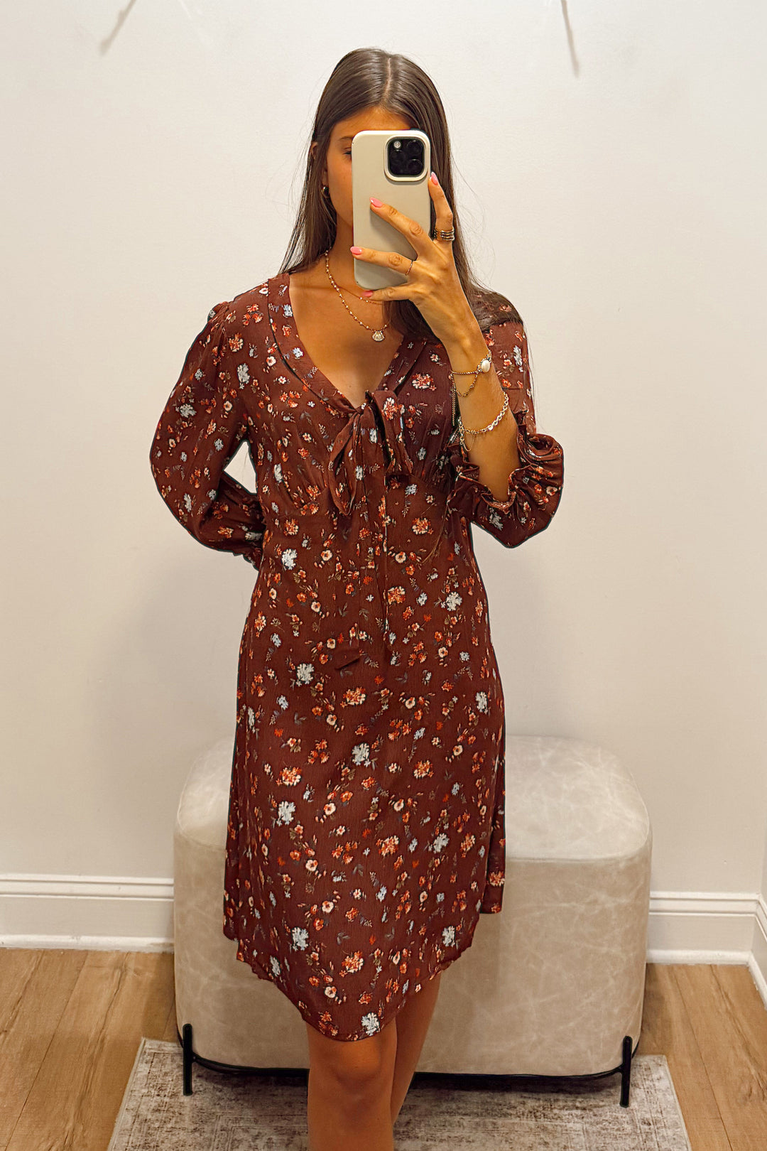 stanton floral midi-length dress brown