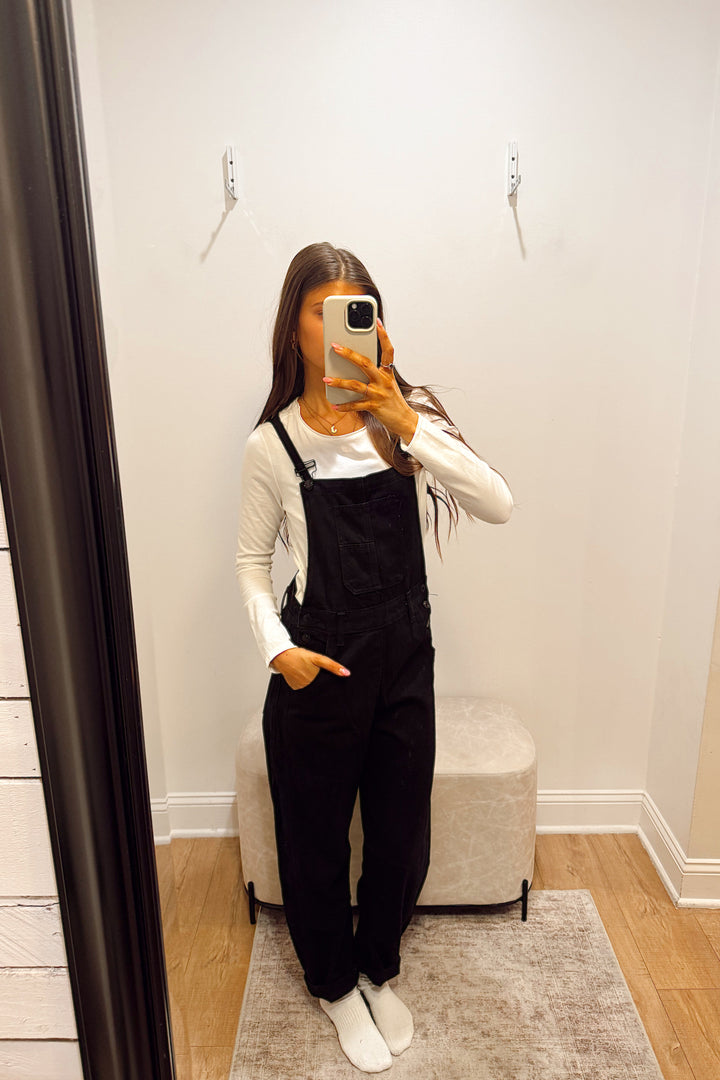stanton black denim overalls