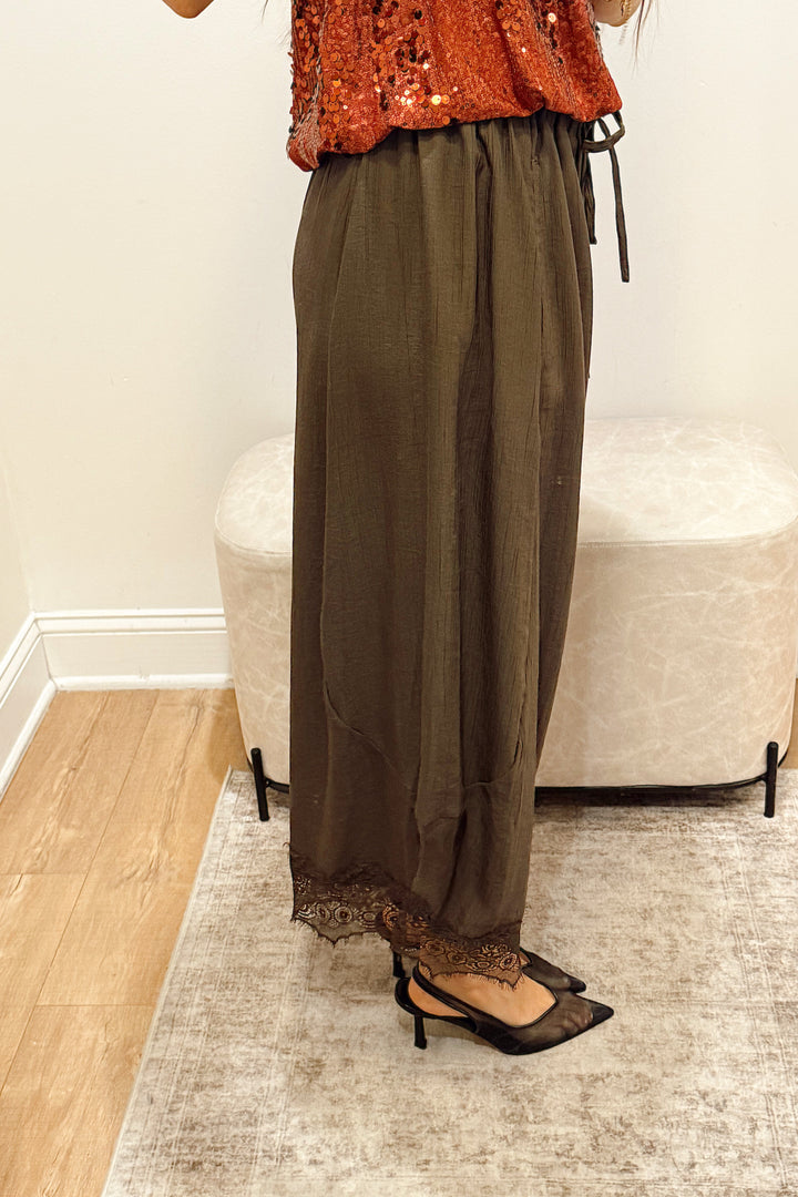 stanton brown lace bottoms flowy pants tie waist