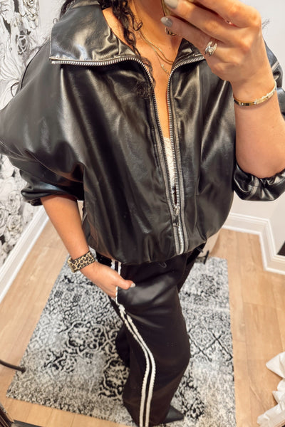maxwell james frnch paquita vegan leather bomber jacket cool fall wear now going out date night fun party dinner 