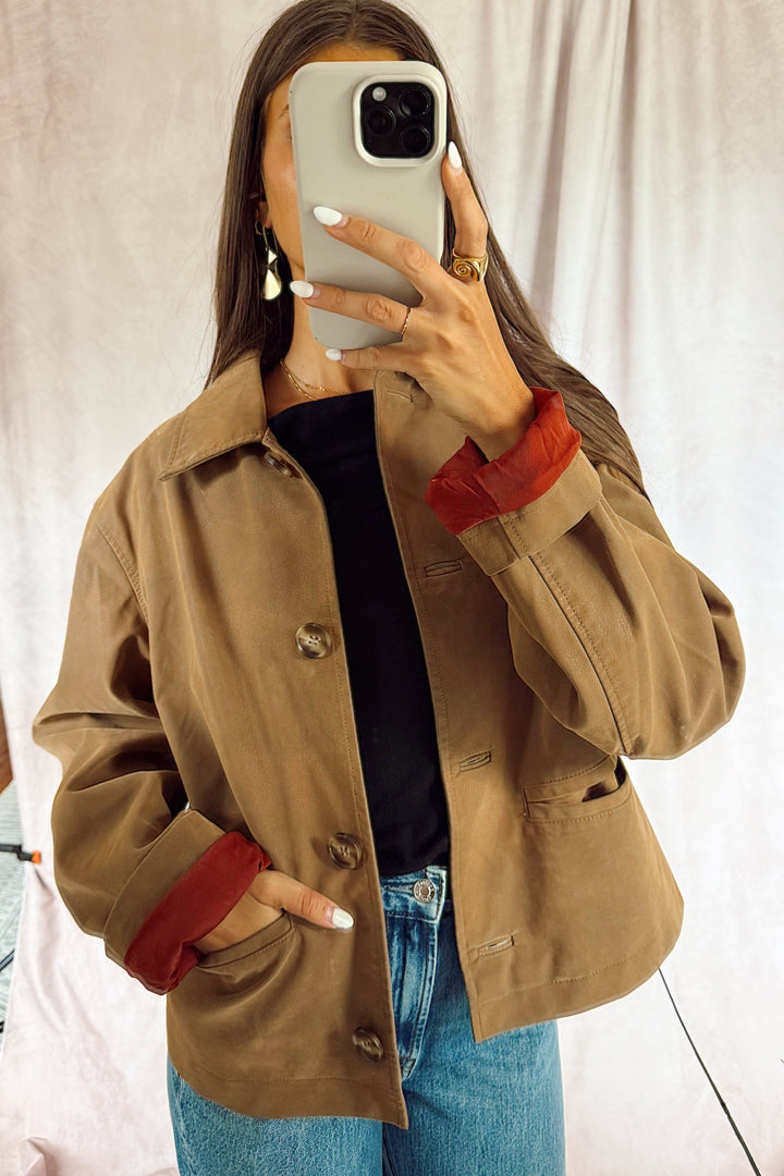free people hera vegan suede jacket caramel
