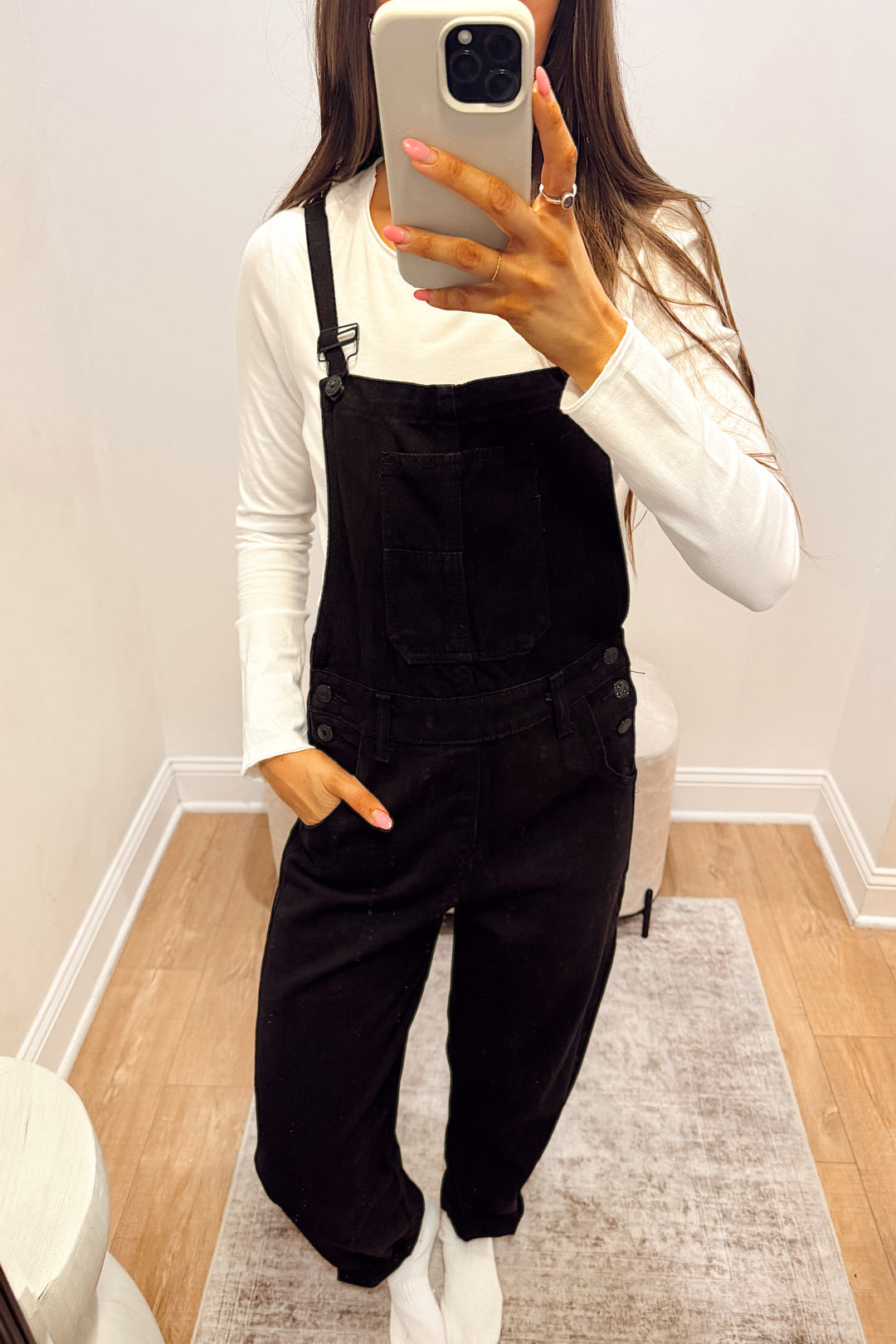 stanton black denim overalls