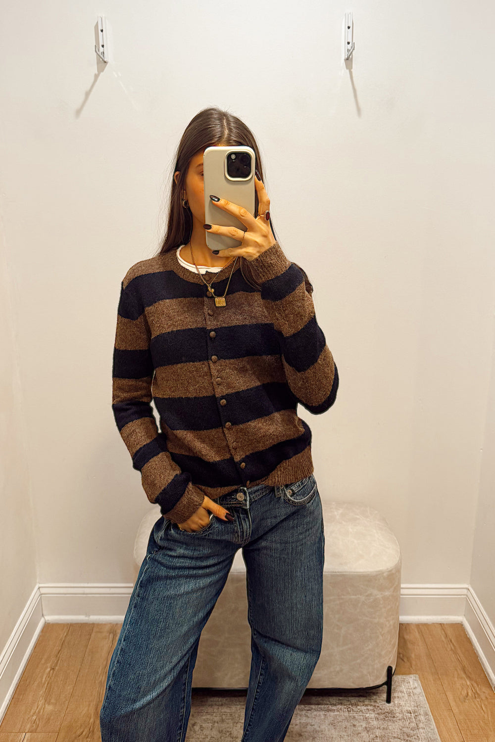 stanton stripe sweater button front cardi top