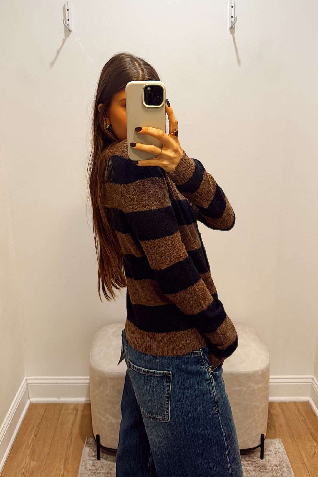 stanton stripe sweater button front cardi top