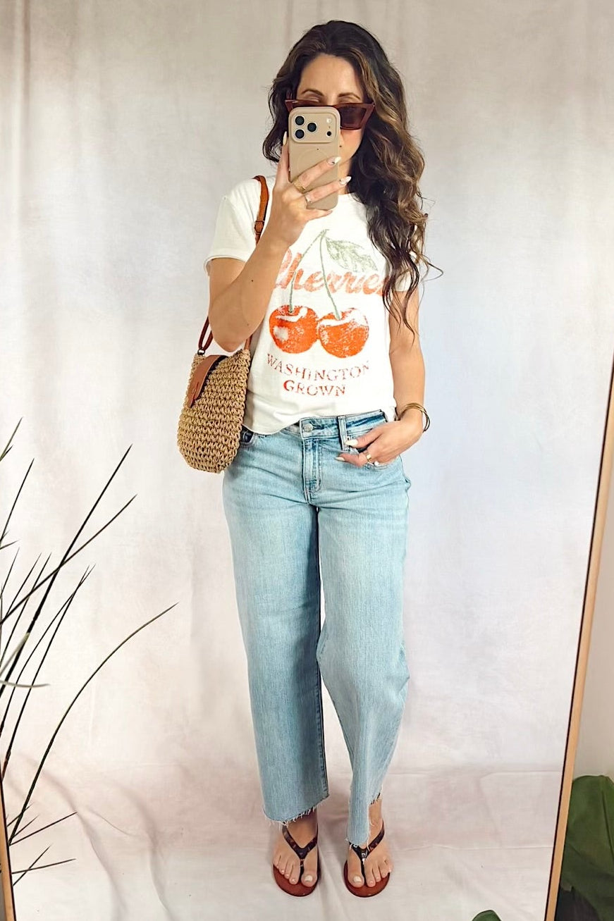 free People nova graphic tee Cherry combo daze keeper low rise straight cropped raw hem obviously vintage z supply sunglasses