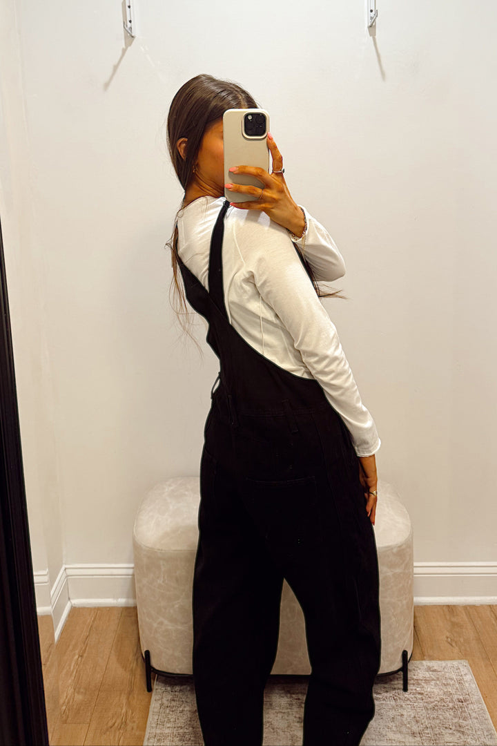 stanton black denim overalls