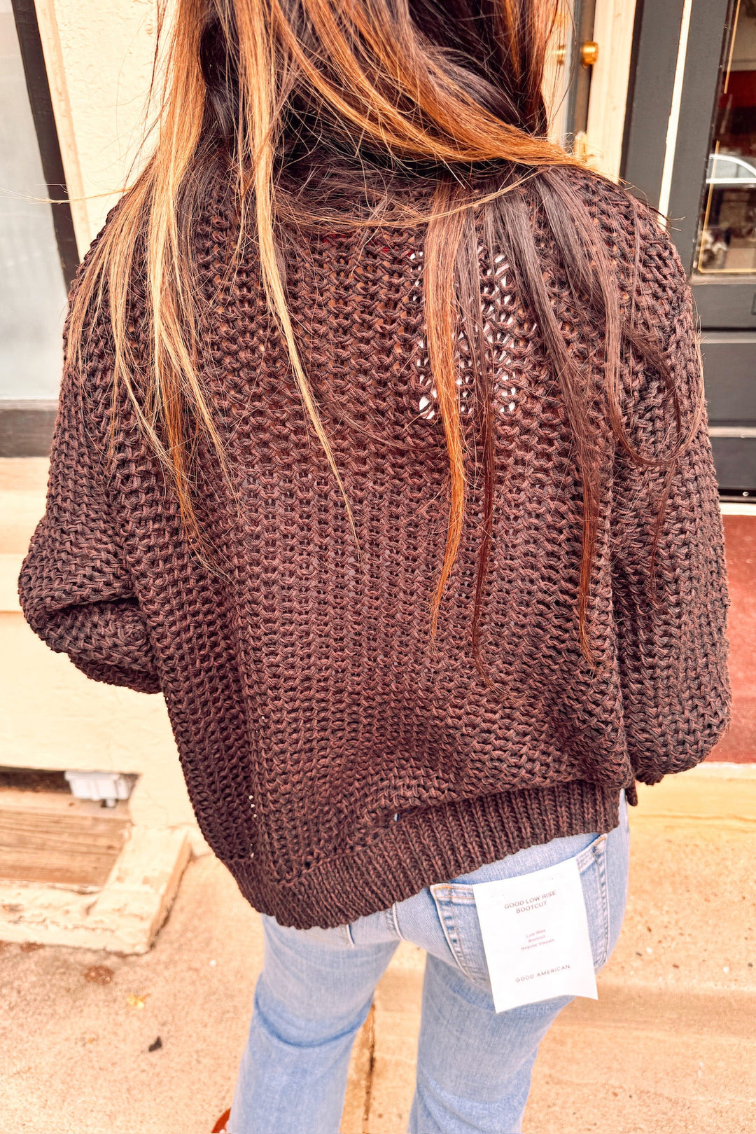 wooden ships aliana marled cardi with jeans and white undershirt