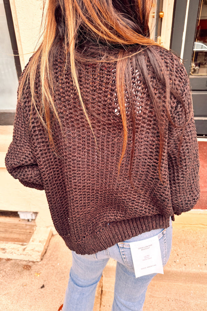 wooden ships aliana marled cardi with jeans and white undershirt