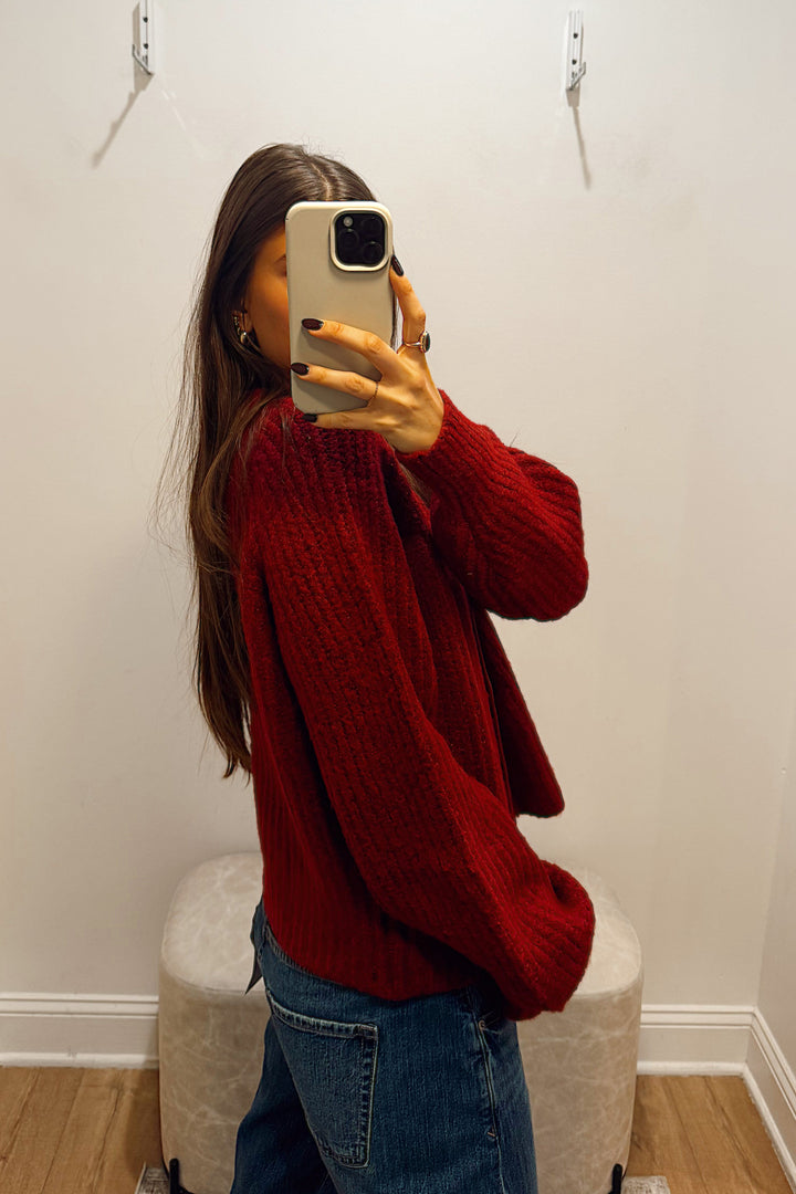 stanton burgandy sweater top shirt button down red cardi cardigan